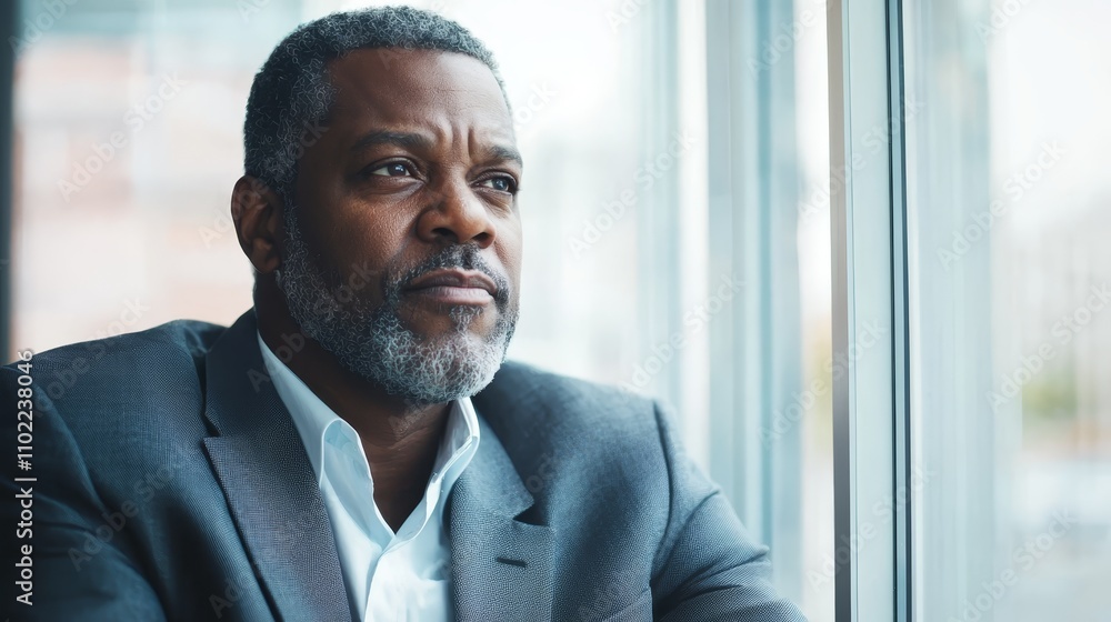 a man in a suit sitting at a window, looking out the window with a blurred background He appears to be deep in thought, perhaps reflecting on the five questions to a man in a suit sitting at a window, looking out the window with a blurred background He appears to be deep in thought, perhaps reflecting on the five questions to