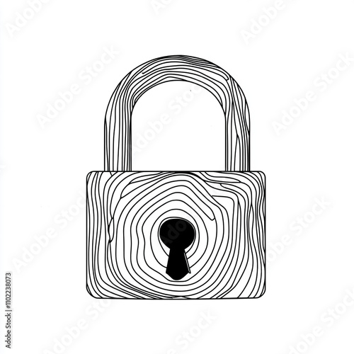 Abstract Padlock Illustration with Sketchy Lines in Monochrome