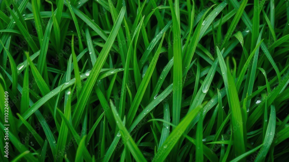Lush green grass texture with dew drops, green, macro Lush green grass texture with dew drops, green, macro