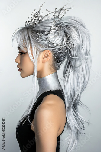 Chic silver hairstyle with addons photo