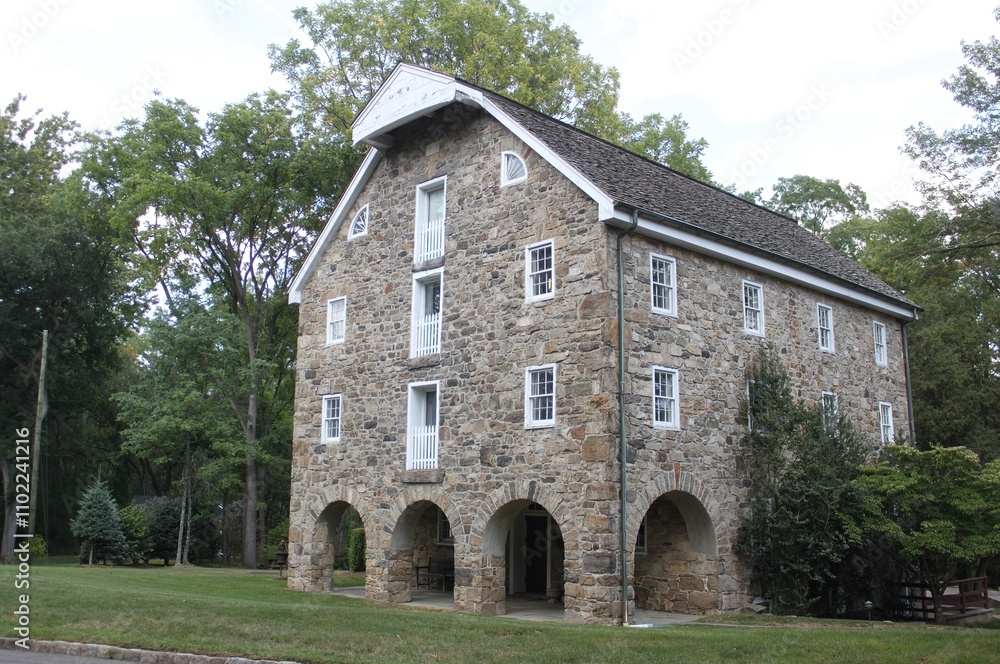 Fototapeta premium old wooden house stone building morris county NJ
