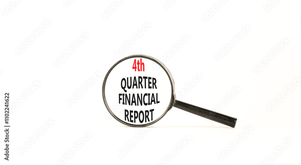 4th quarter financial report symbol. Concept words 4th quarter financial report on beautiful magnifying glass. Beautiful white background. Business 4th quarter financial report concept. Copy space. 4th quarter financial report symbol. Concept words 4th quarter financial report on beautiful magnifying glass. Beautiful white background. Business 4th quarter financial report concept. Copy space.