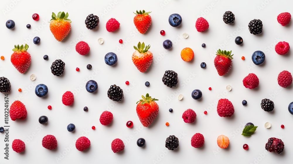 a variety of fresh berries on a white background, including strawberries, blueberries, raspberries, and blackberries a variety of fresh berries on a white background, including strawberries, blueberries, raspberries, and blackberries