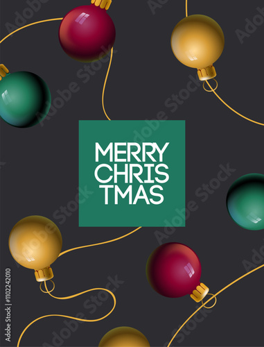 Merry Christmas and Happy New Year 2025 poster, greeting card, web banner, holiday cover. Modern bright Xmas vector design template in trendy geometric style for ads, sales, print and season greetings