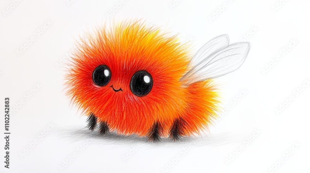 a cute orange fuzzy bee with big eyes and a smile on its face, set against a white background a cute orange fuzzy bee with big eyes and a smile on its face, set against a white background