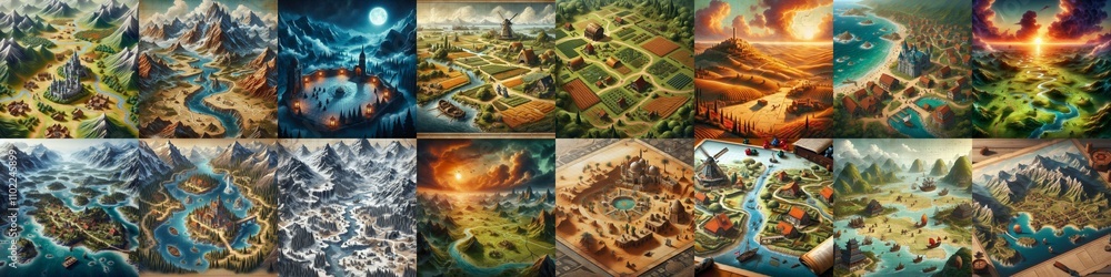 Different Battlemaps landscapes illustration. AI generated illustration Different Battlemaps landscapes illustration. AI generated illustration