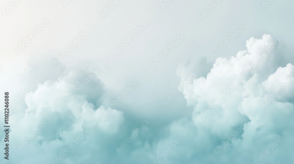 The sky is filled with fluffy white clouds, creating a serene The sky is filled with fluffy white clouds, creating a serene