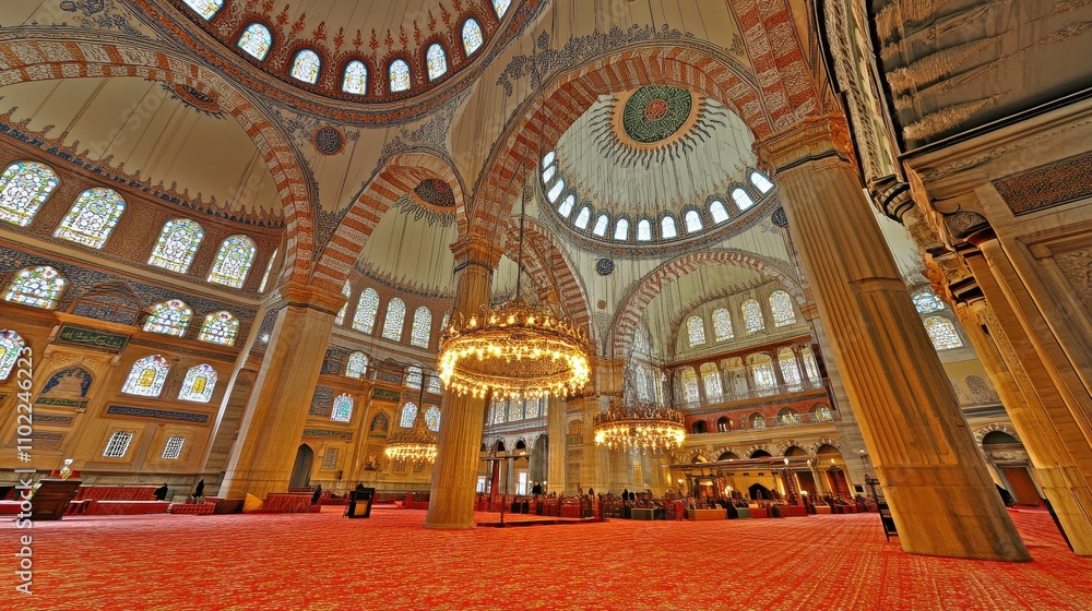 Obraz premium Magnificent Interior of the Suleymaniye Mosque in Istanbul, Turkey