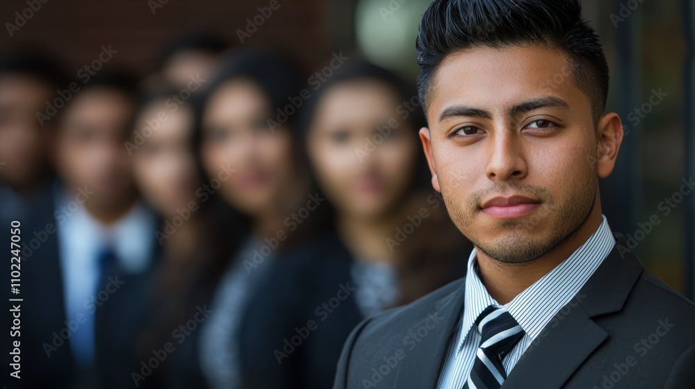 a man in a suit and tie standing in front of a group of people He is wearing a white shirt, black tie, and black blazer, and the background is slightly blurred a man in a suit and tie standing in front of a group of people He is wearing a white shirt, black tie, and black blazer, and the background is slightly blurred