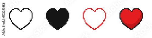 Pixel heart icons. Heart pixel style vector set. Hearts in a pixelated style