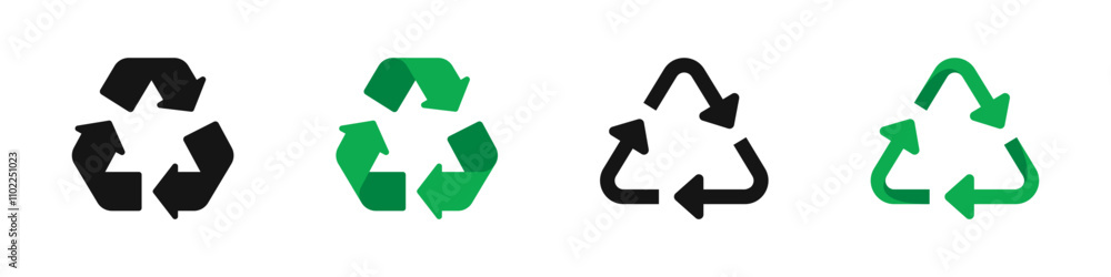 Recycling arrows flat vector icons. Flat arrow icon set. Recycling arrows flat vector icons. Flat arrow icon set.