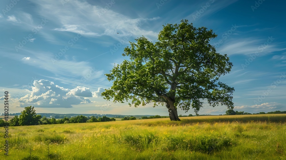 Lonely tree in the field on a background of blue sky Lonely tree in the field on a background of blue sky