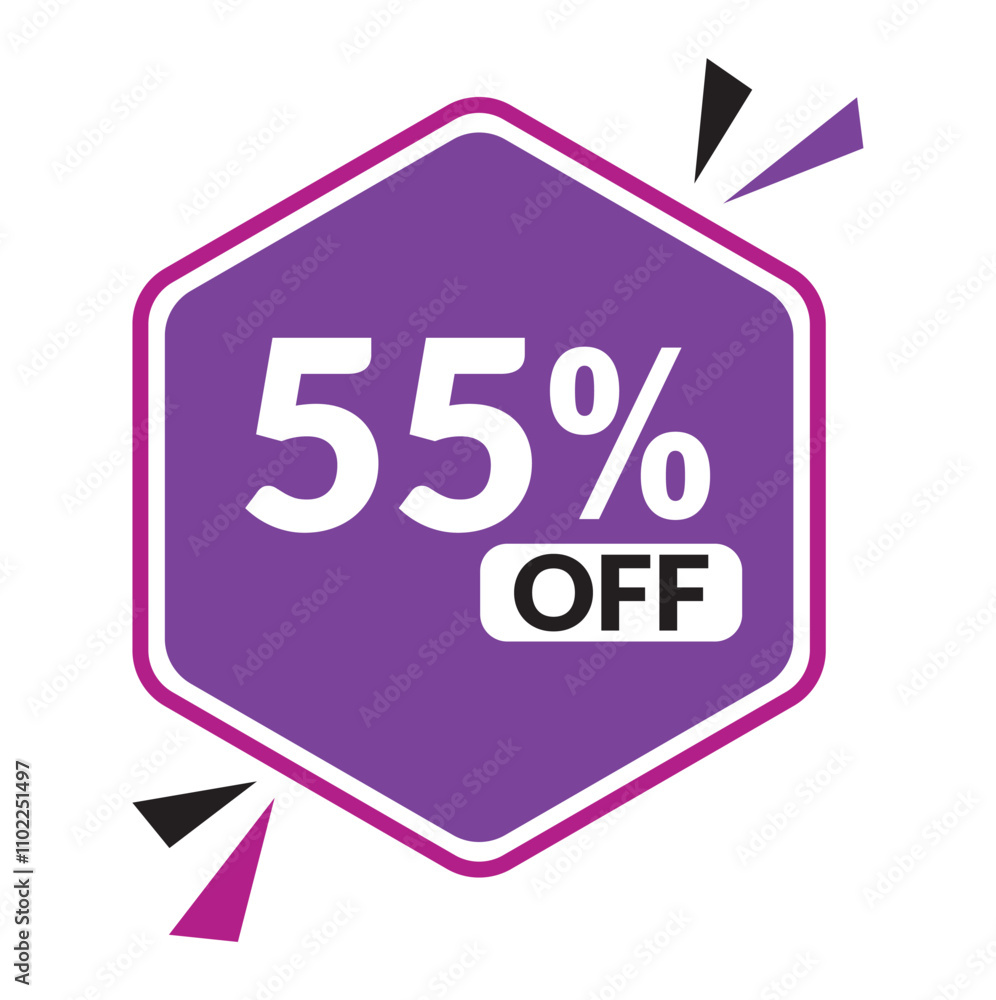 55% OFF Sale Discount Banner. Discount offer price tag. Vector Modern Sticker Illustration. 55% OFF Sale Discount Banner. Discount offer price tag. Vector Modern Sticker Illustration.