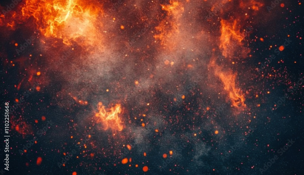 Perfect fire particles embers on background with smoke, fog, and misty texture Perfect fire particles embers on background with smoke, fog, and misty texture