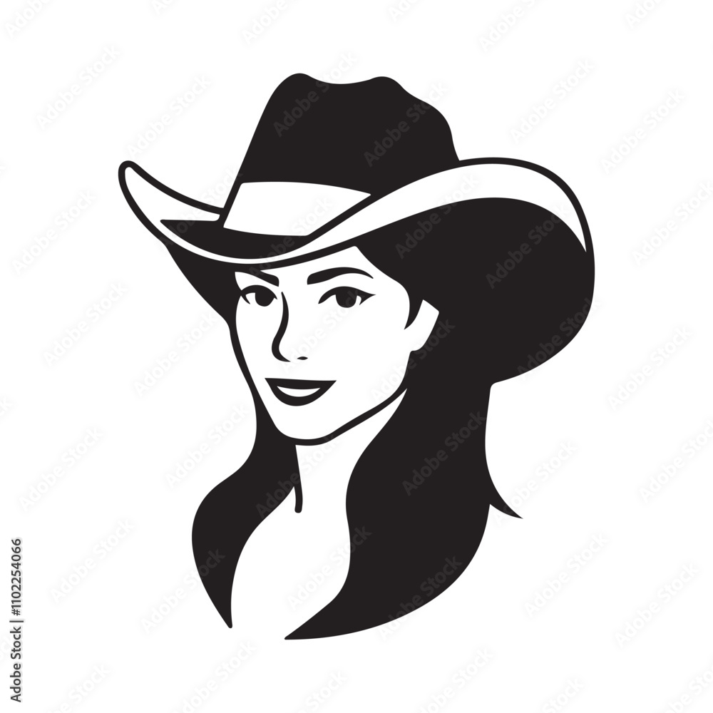 beautiful Woman with a cowboy hat silhouette vector art black color design and solid white background beautiful Woman with a cowboy hat silhouette vector art black color design and solid white background