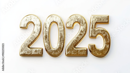 2025 Happy New Year 3d number gold isolated on white background 