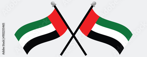 United Arab Emirates flag state symbol isolated on background national banner. Greeting card National Day spirit of the union United Arab Emirates. Illustration banner with realistic state flag of UAE