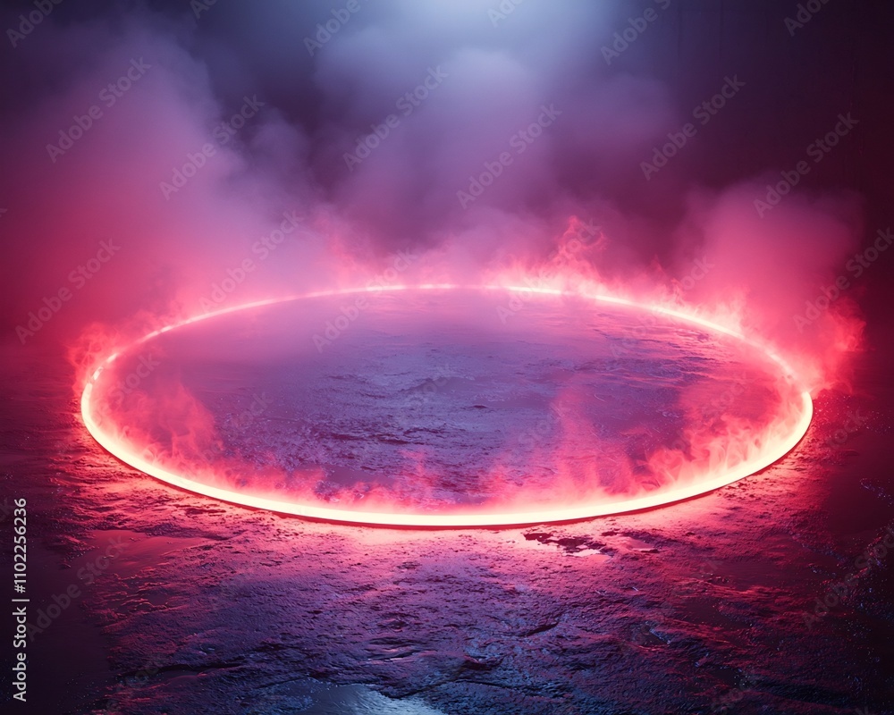 Glowing Neon Pink Halo on Dark Futuristic Background for Luxury Product Display Glowing Neon Pink Halo on Dark Futuristic Background for Luxury Product Display