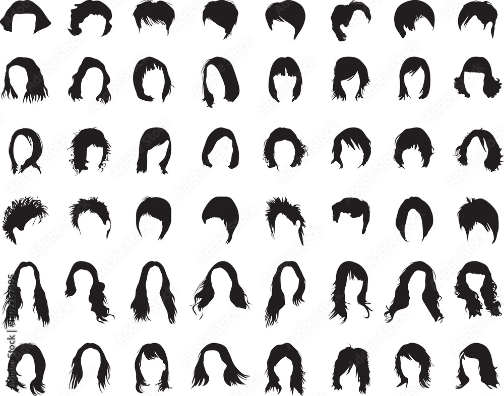Black silhouettes of female and male hairstyles Black silhouettes of female and male hairstyles