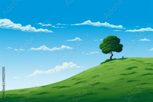 Greenery  Style Azure and Green Hilltop Tree Scene
