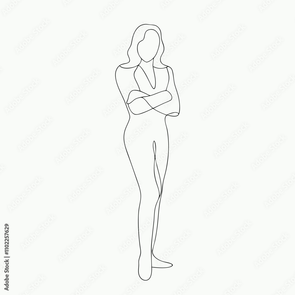 Stylish Woman Posing Continuous Drawing One Single Line Art Hand Drawn Illustration Stylish Woman Posing Continuous Drawing One Single Line Art Hand Drawn Illustration