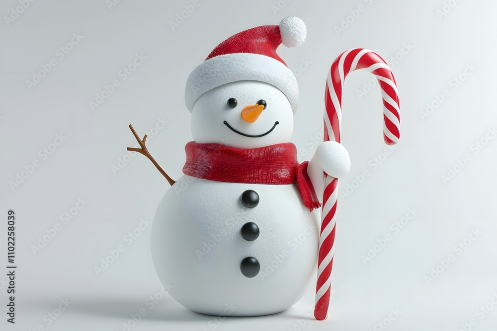 A cute cartoon snowman with a red hat, scarf, and snowflakes, perfect for winter holiday cards and decorations A cute cartoon snowman with a red hat, scarf, and snowflakes, perfect for winter holiday cards and decorations