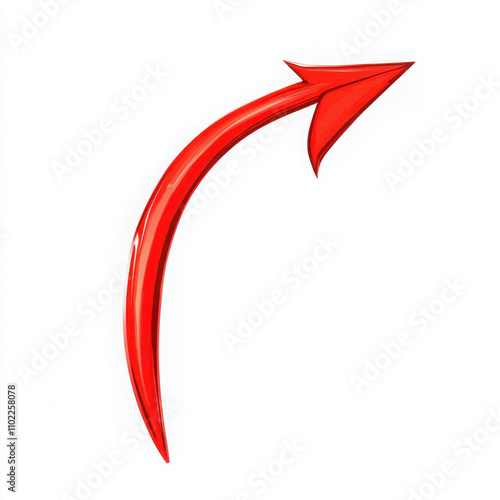 Bright red, hand-drawn arrow curving upwards on a white background 