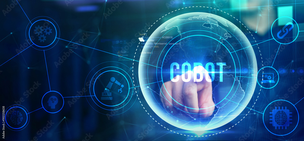 Industrial automation technology concept. Collaborative robot, cobot. Industrial automation technology concept. Collaborative robot, cobot.