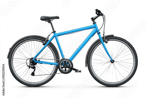 Bright blue bicycle parked against a simple background during daylight