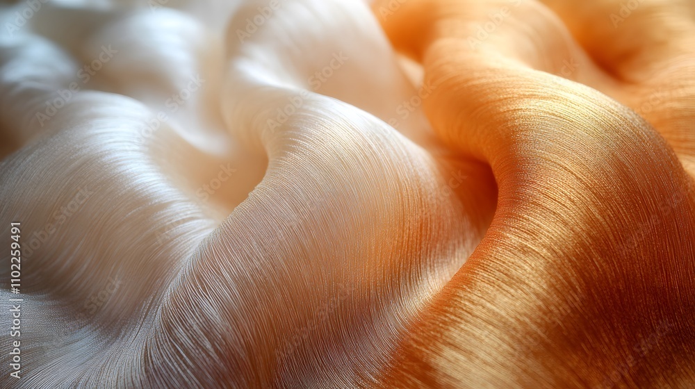 Soft, flowing fabric in a delicate gradient of white and golden-orange hues. Soft, flowing fabric in a delicate gradient of white and golden-orange hues.