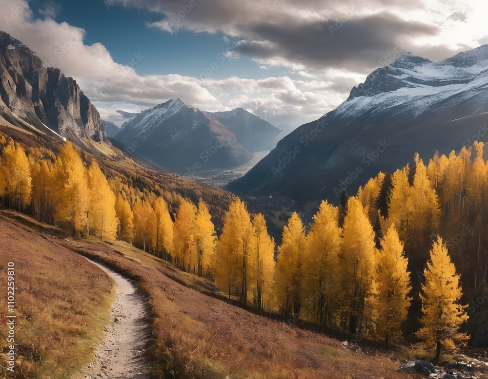 autumn landscape in the mountain's road winter season autumn landscape in the mountain's road winter season
