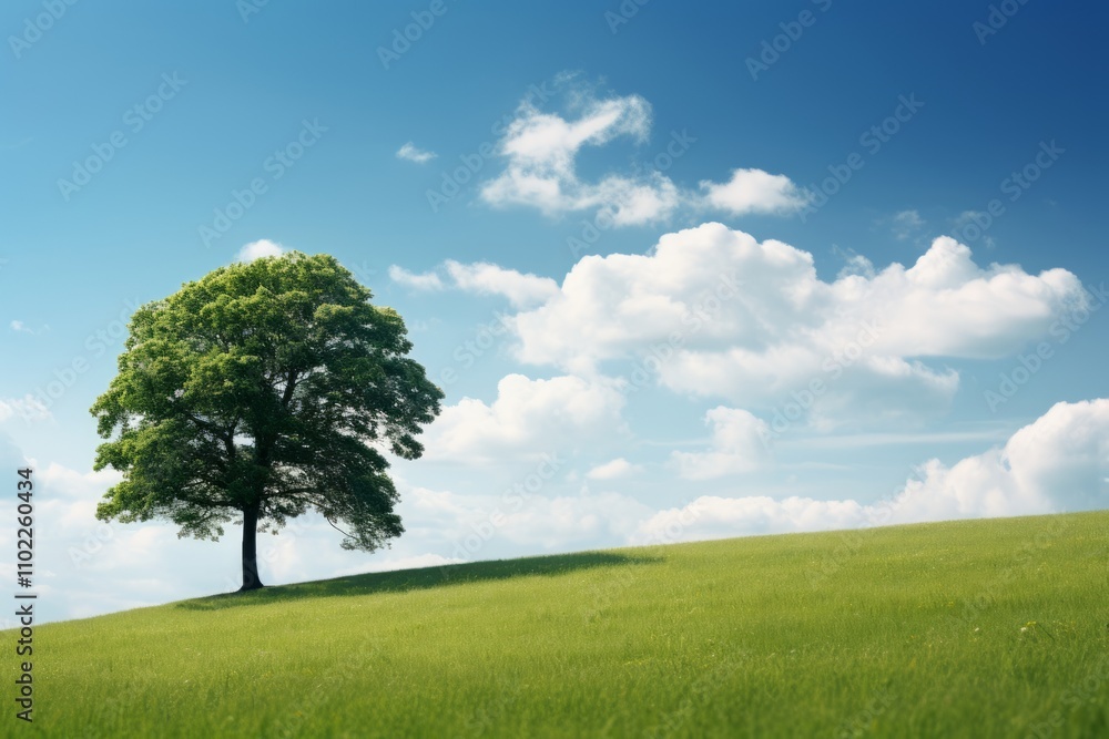 Romantic Hilltop Tree in Azure and Green Panorama Romantic Hilltop Tree in Azure and Green Panorama