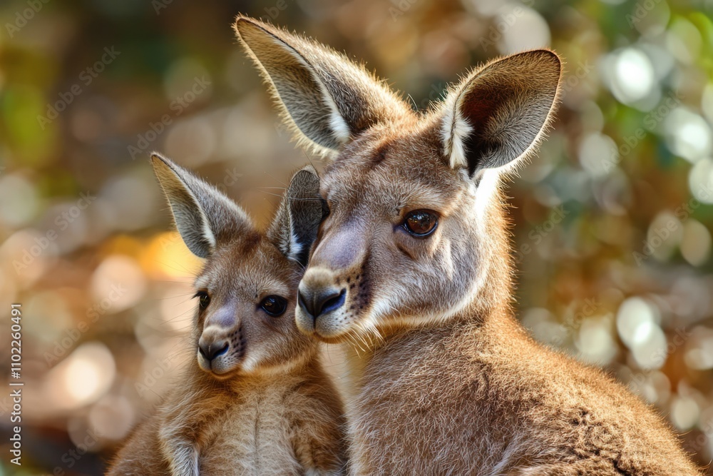 Fototapeta premium Kangaroo With Joey. Adult Kangaroo and Baby Joey Isolated on White Background