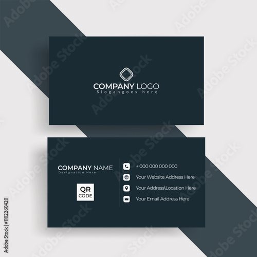 Modern creative black color business card template, clean professional visiting card, abstract shape double-sided business card, business card template, idea identity marketing template card
