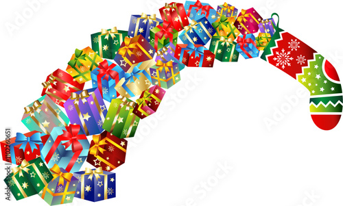 Christmas presents boxes pour out of sock