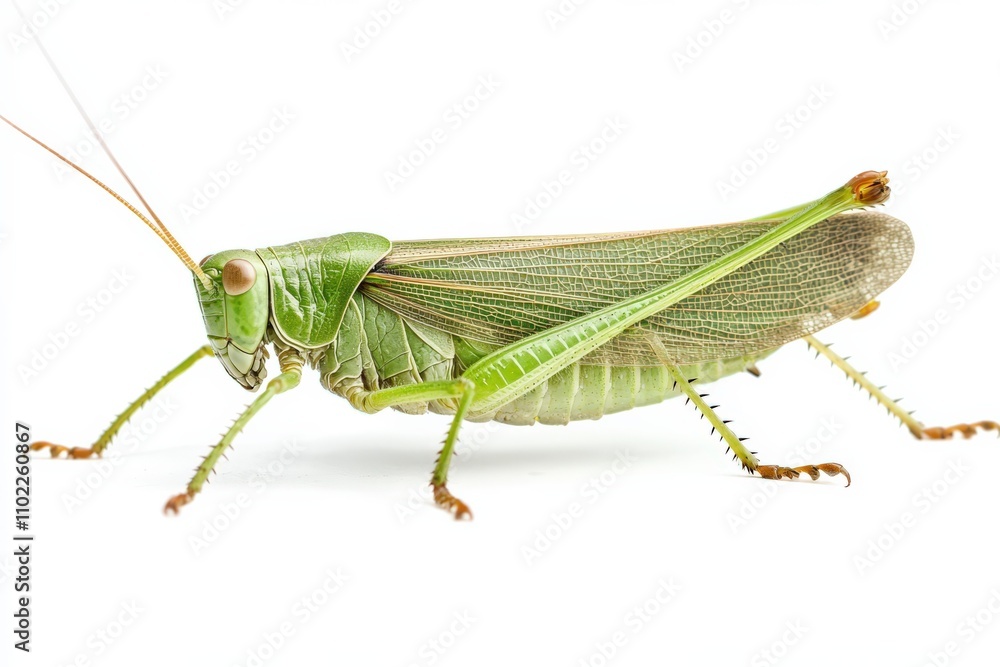 Katydid. Closeup of Green Katydid Insect Singing in Grasshopper Isolated on White Background Katydid. Closeup of Green Katydid Insect Singing in Grasshopper Isolated on White Background