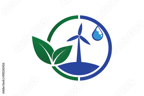 Circular Eco Logo with Leaf and Water Droplet photo