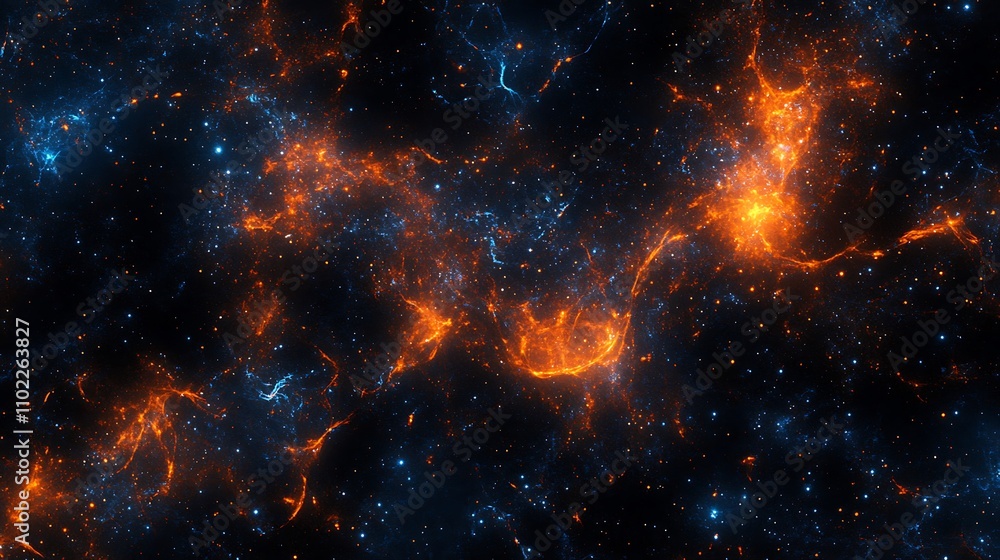 Obraz premium dynamic splashes of orange blue against cosmic dark space generative ai random seed aspect ratio 16:9
