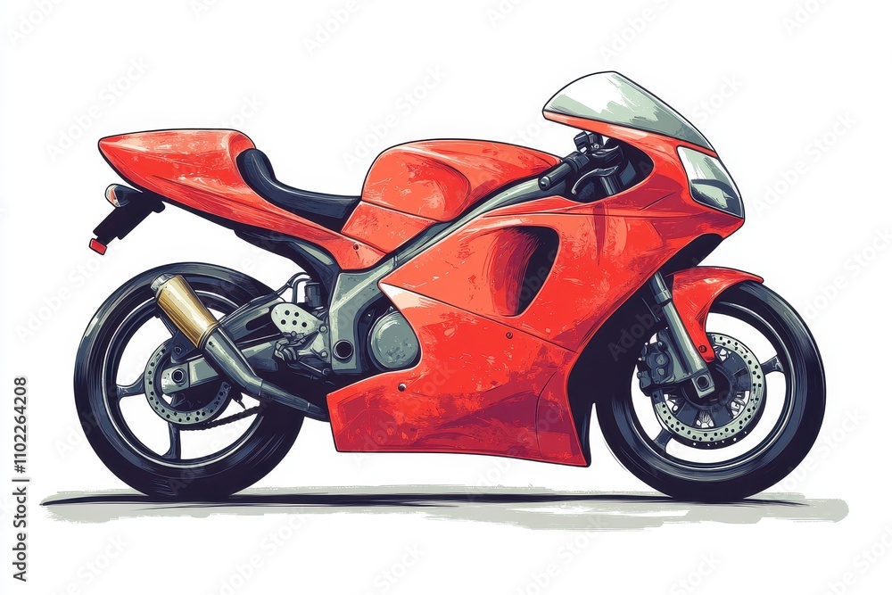 Red sports motorcycle parked in a modern urban environment during daylight hours Red sports motorcycle parked in a modern urban environment during daylight hours