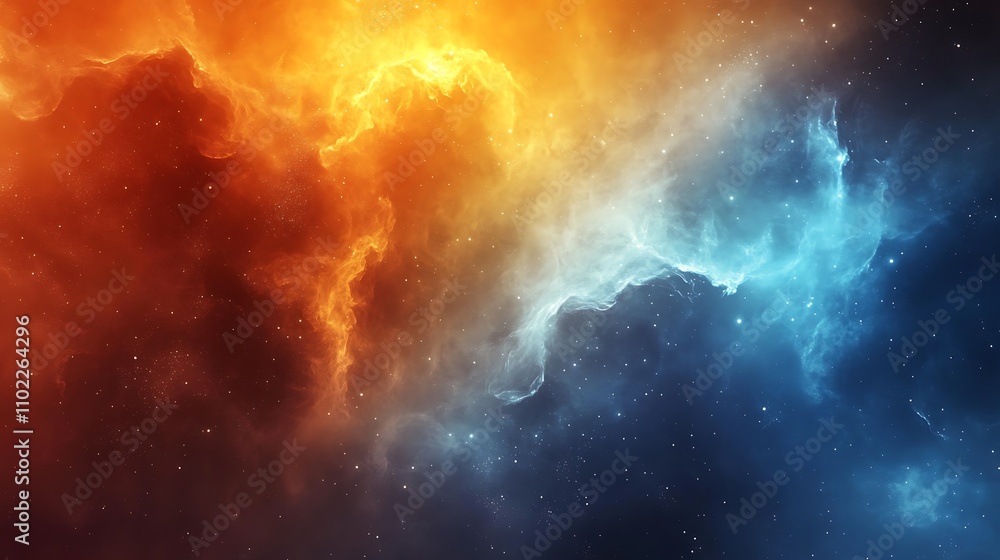 Fototapeta premium orange blue splash merging with nebula effect generative ai random seed aspect ratio 16:9