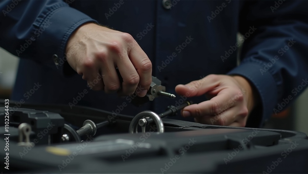 Mechanic working on car engine, hands with tools, close-up, maintenance, repair. Generative, AI, Mechanic working on car engine, hands with tools, close-up, maintenance, repair. Generative, AI,