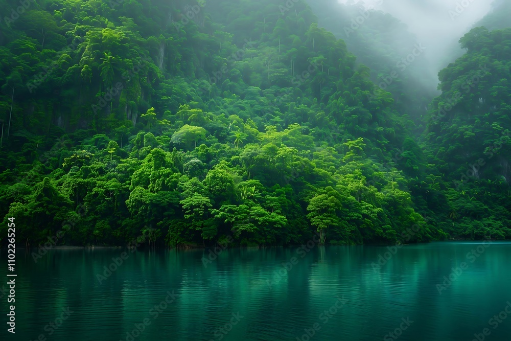 green landscape with mountain covered in forest and lake with fresh blue water green landscape with mountain covered in forest and lake with fresh blue water