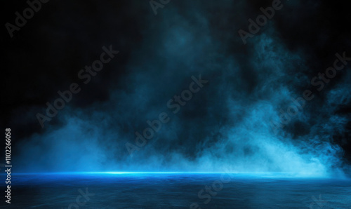 Abstract blue and orange smoke steam moves on a black background . Fog texture.
