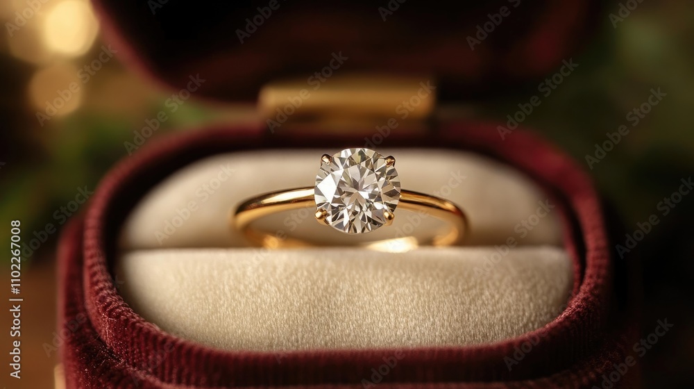 Elegant Diamond Engagement Ring Displayed in Velvet Box Elegant Diamond Engagement Ring Displayed in Velvet Box