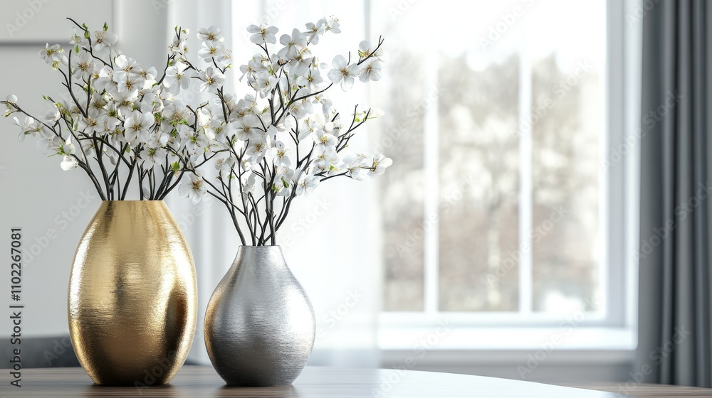 Elegant Floral Arrangements in Modern Vases on Stylish Table Elegant Floral Arrangements in Modern Vases on Stylish Table