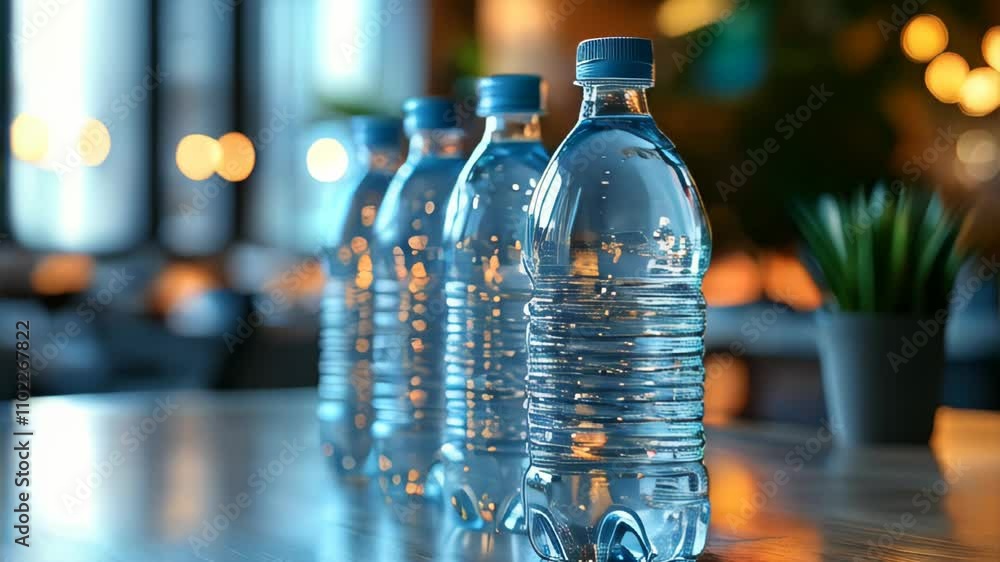 Water bottles placed on a desk in a modern office. Clean and minimal workspace setup. Perfect for hydration and business visuals. Water bottles placed on a desk in a modern office. Clean and minimal workspace setup. Perfect for hydration and business visuals.