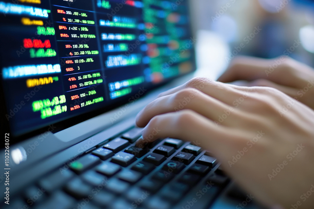 Hands Typing Stock Market Data on a Laptop Hands Typing Stock Market Data on a Laptop