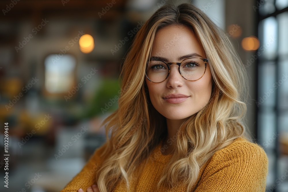 Portrait of a Beautiful Woman with Glasses in a Cafe Portrait of a Beautiful Woman with Glasses in a Cafe
