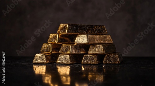 Stacked Gold Bars Glimmering In Dim Light Against Dark Background