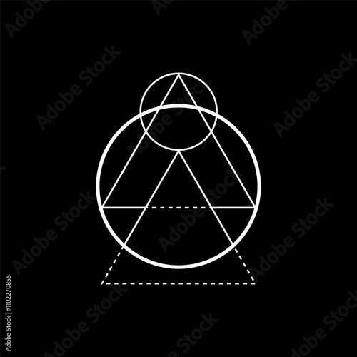 White triangle ornament with simple, mystical lines and sacred geometry, perfect for esoteric and ritualistic themes in meditative designs.